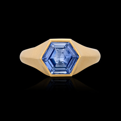 Custom 18kt 2.09ct Unheated Hexagon Sapphire Ring