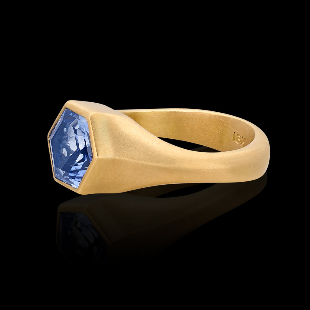 Custom 18kt 2.09ct Unheated Hexagon Sapphire Ring