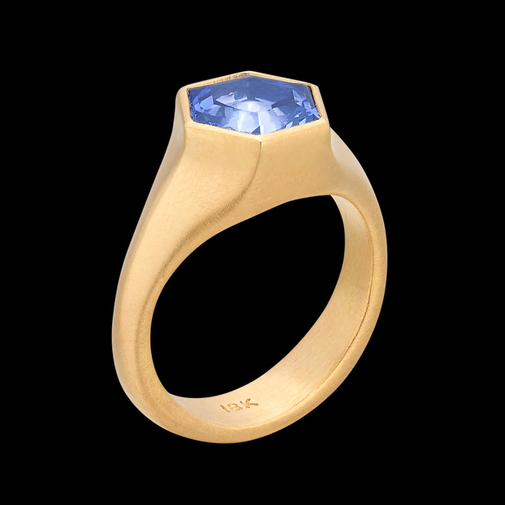 Custom 18kt 2.09ct Unheated Hexagon Sapphire Ring