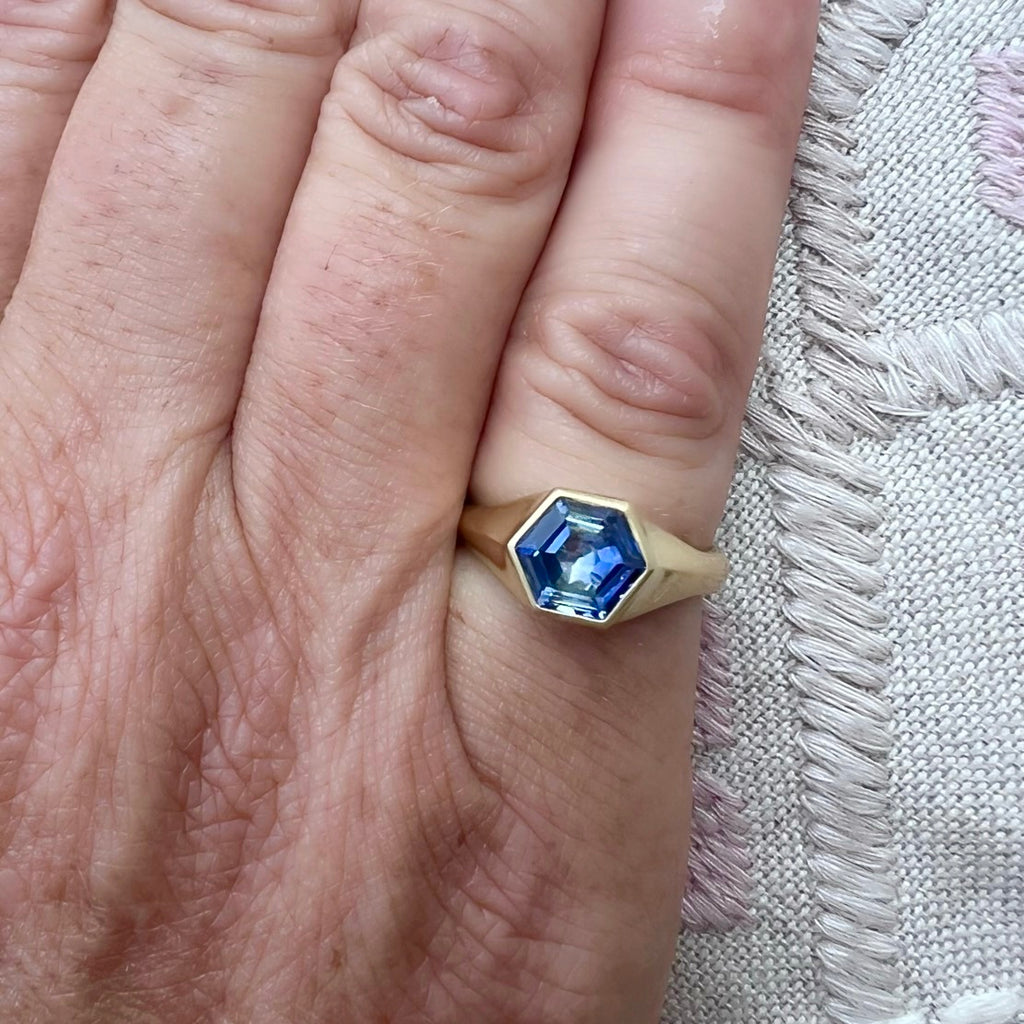 Custom 18kt 2.09ct Unheated Hexagon Sapphire Ring