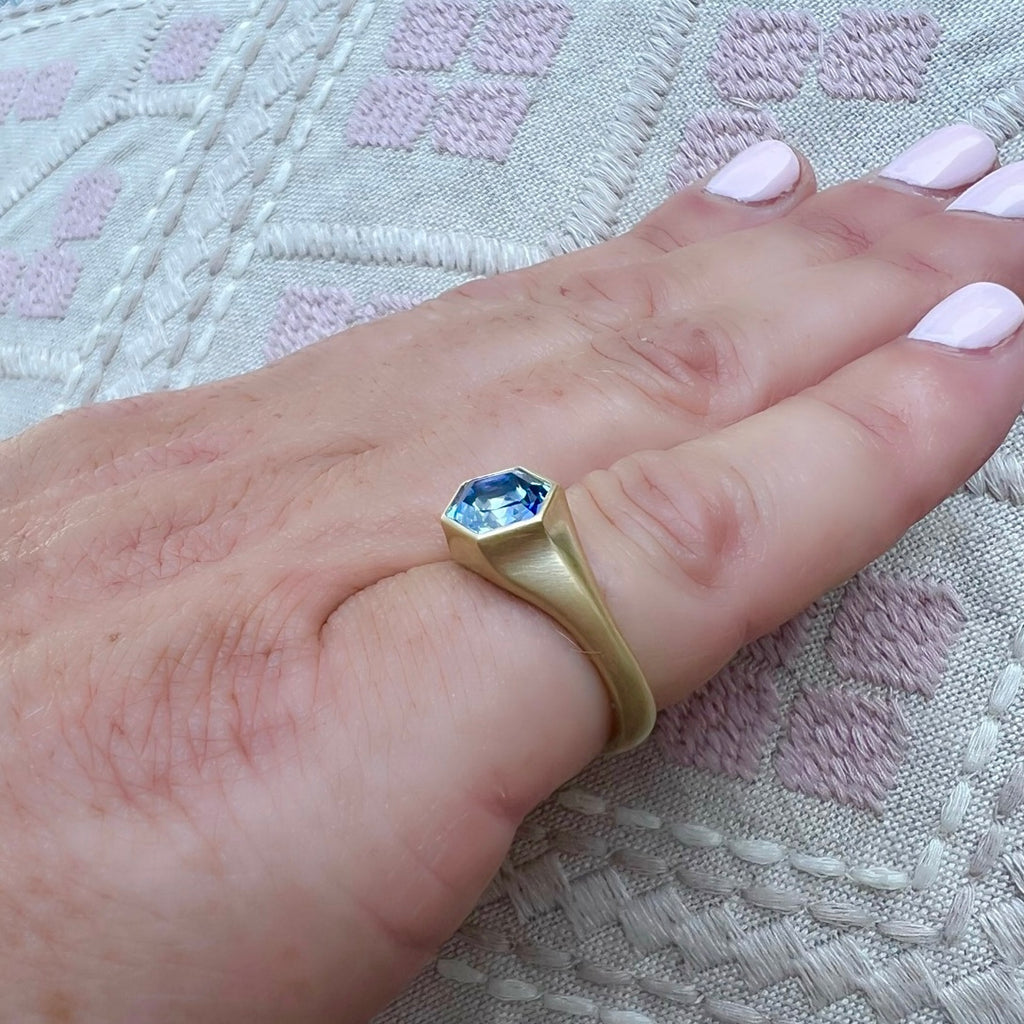 Custom 18kt 2.09ct Unheated Hexagon Sapphire Ring