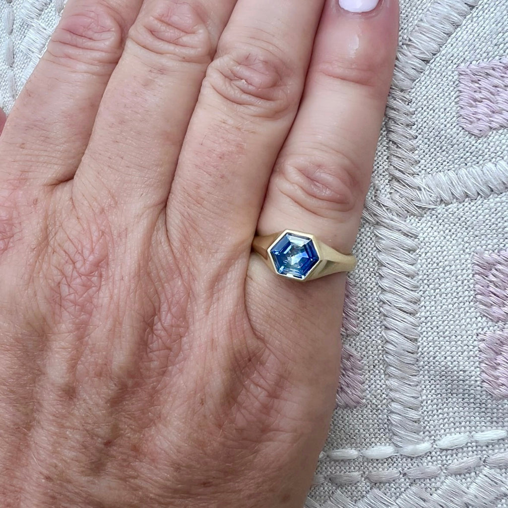 Custom 18kt 2.09ct Unheated Hexagon Sapphire Ring