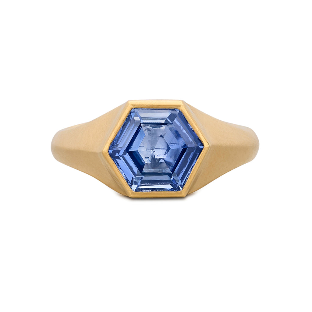 Custom 18kt 2.09ct Unheated Hexagon Sapphire Ring