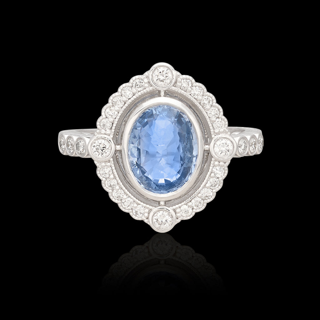 Art Deco Style 2.24ct Sapphire & Diamond Ring