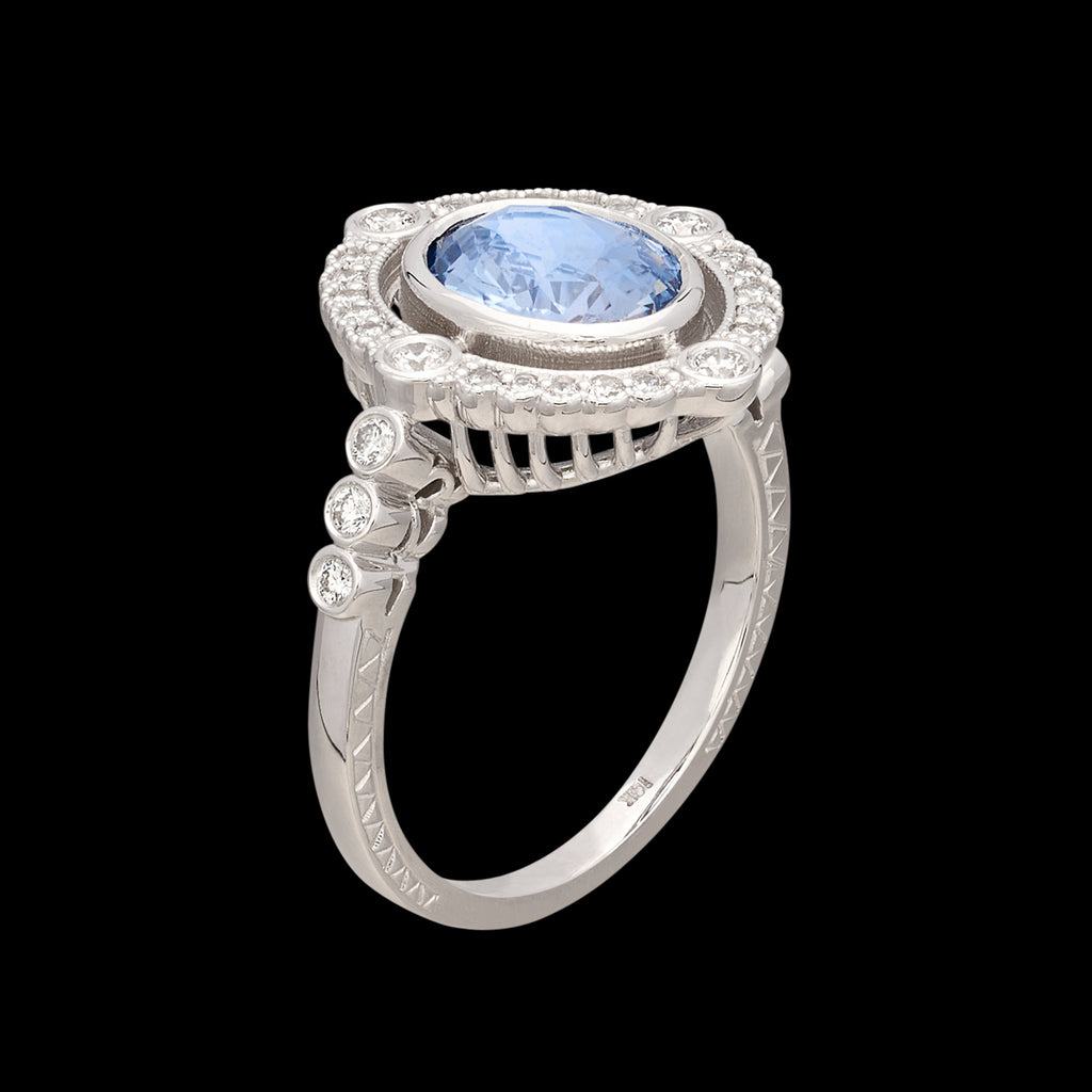 Art Deco Style 2.24ct Sapphire & Diamond Ring
