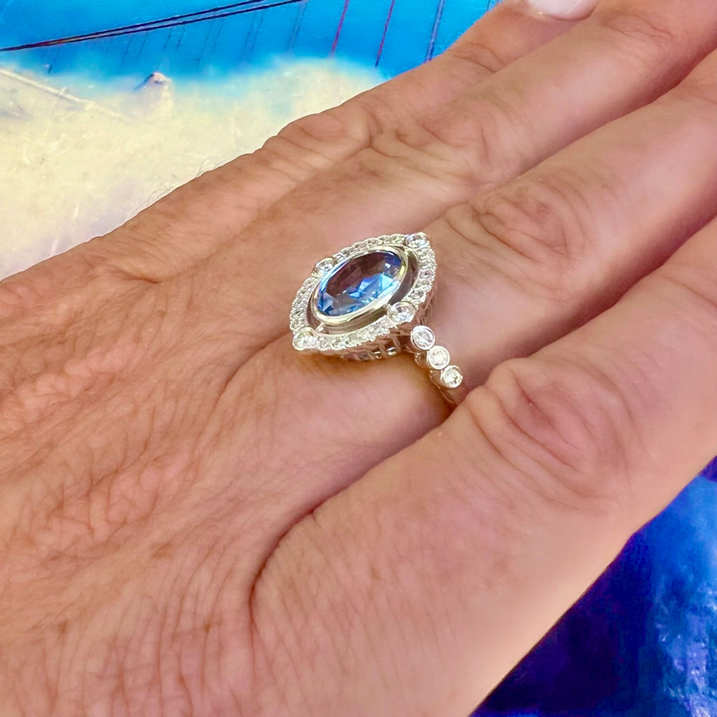 Art Deco Style 2.24ct Sapphire & Diamond Ring