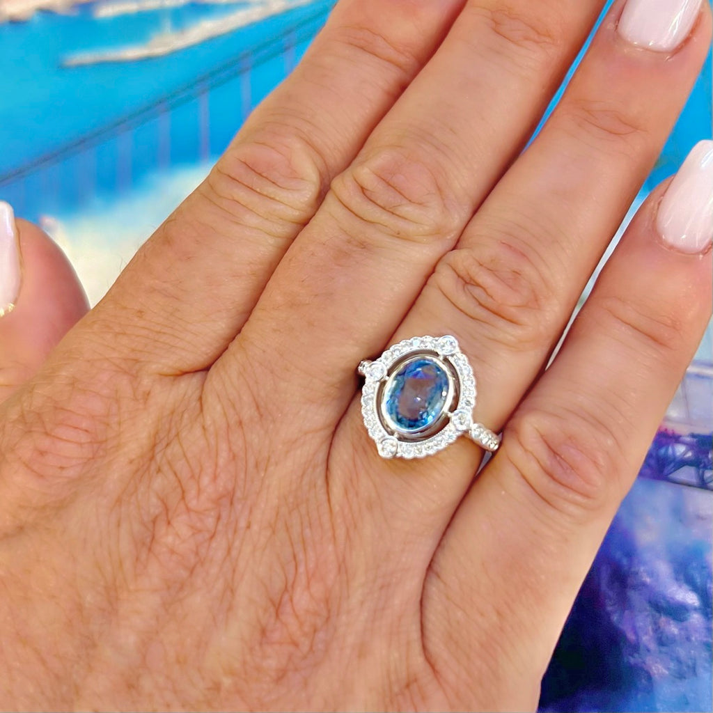 Art Deco Style 2.24ct Sapphire & Diamond Ring