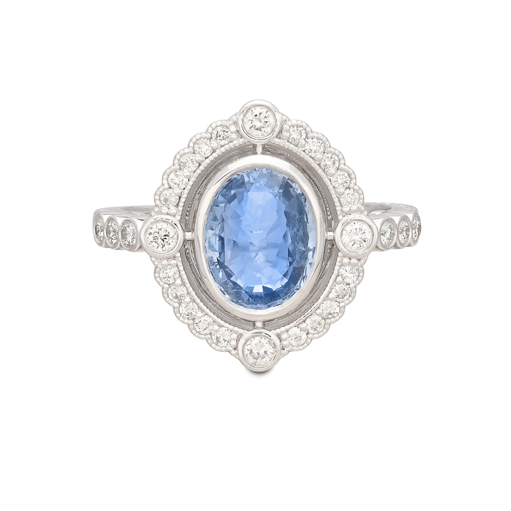 Art Deco Style 2.24ct Sapphire & Diamond Ring