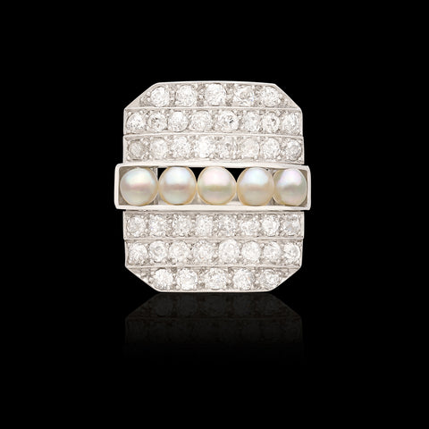 Antique Platinum Diamond & Pearl Ring