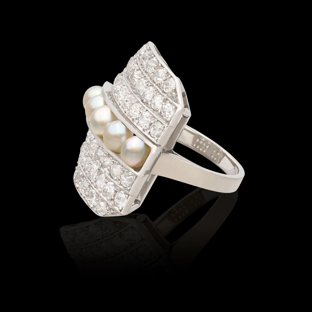 Antique Platinum Diamond & Pearl Ring