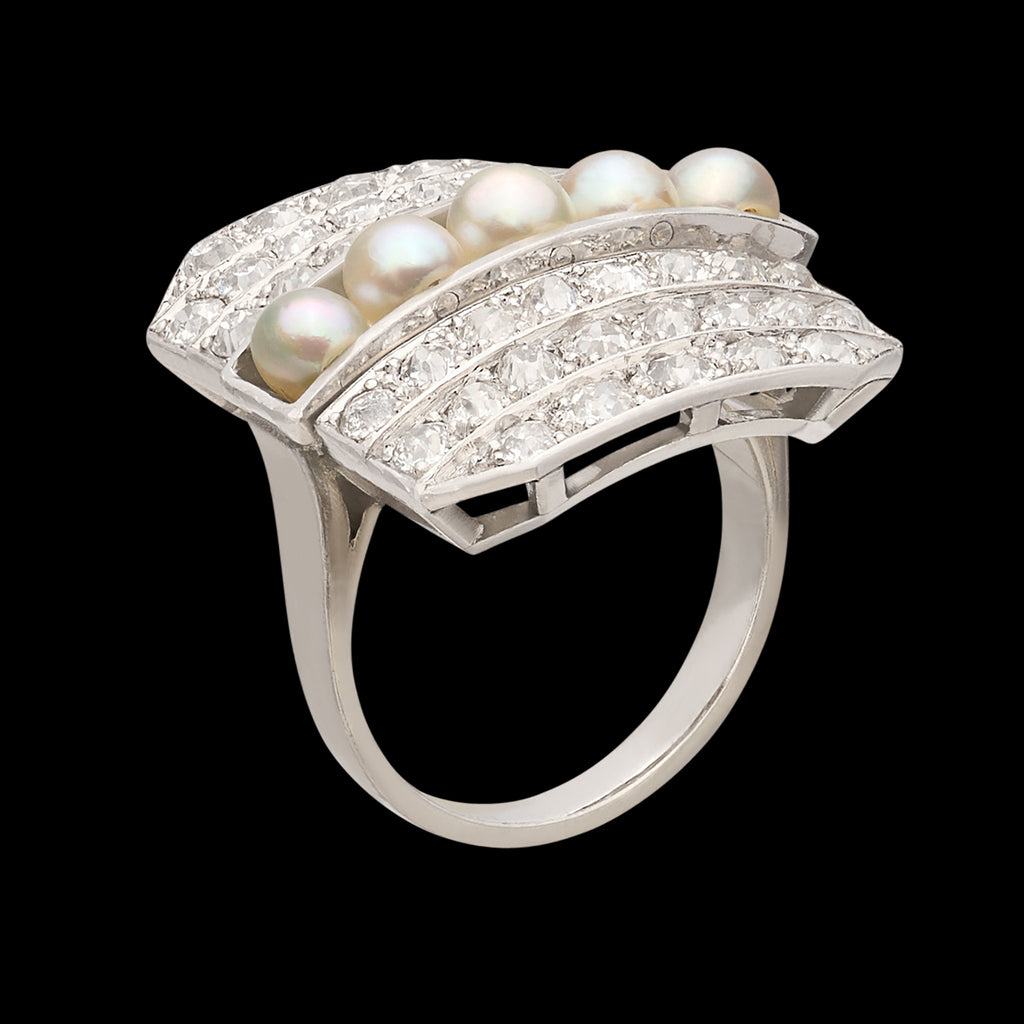 Antique Platinum Diamond & Pearl Ring