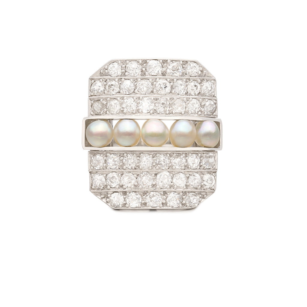 Antique Platinum Diamond & Pearl Ring