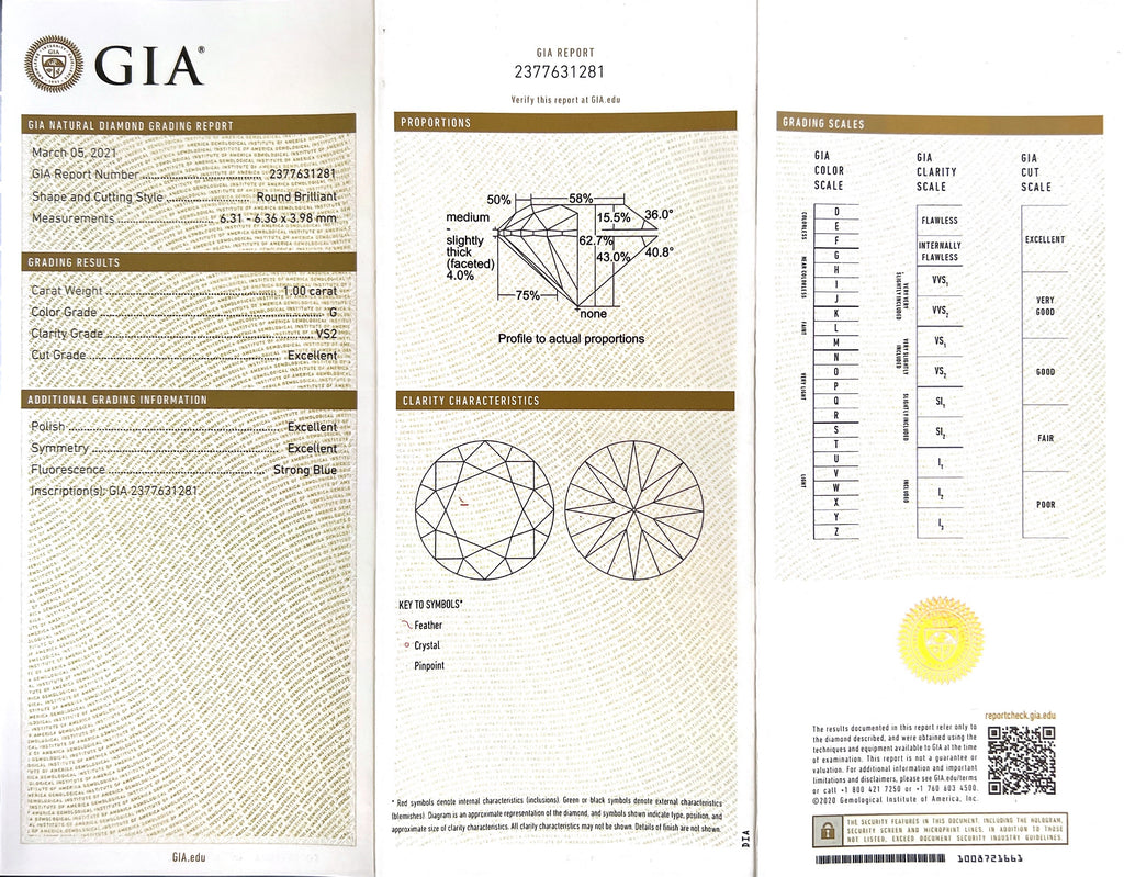 GIA 1.00ct G/VS2 White Gold Diamond Ring
