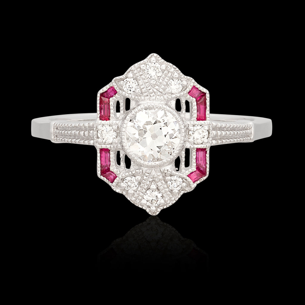 Old European Cut Diamond & Ruby Ring