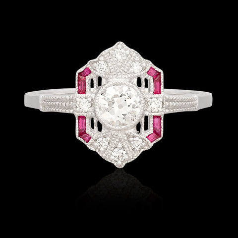 Old European Cut Diamond & Ruby Ring