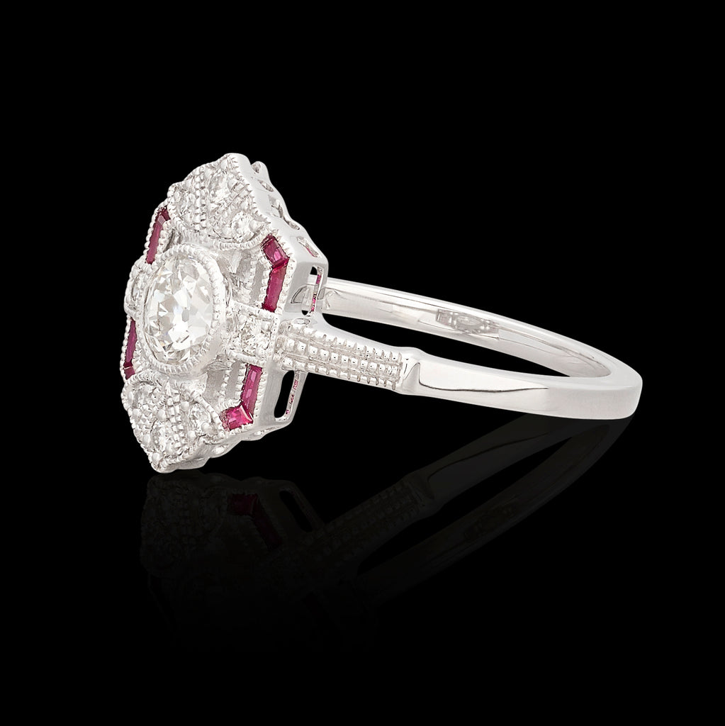 Old European Cut Diamond & Ruby Ring