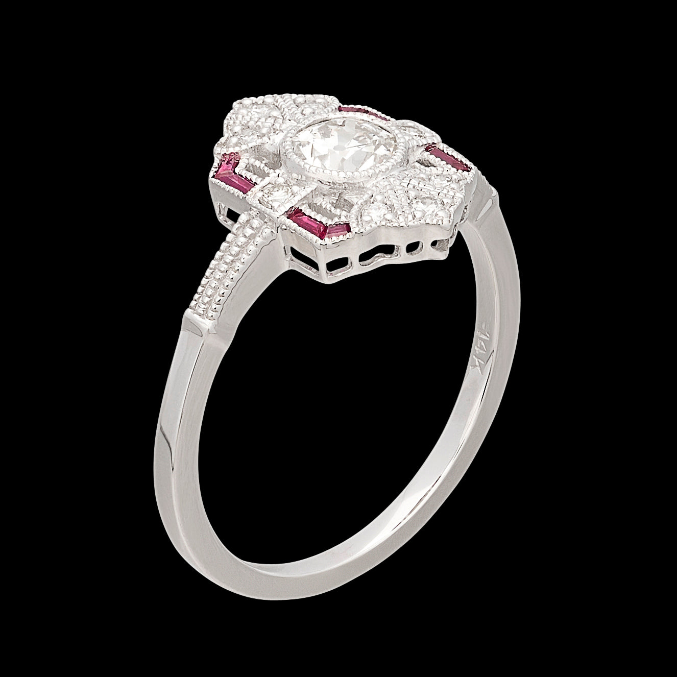 Old European Cut Diamond & Ruby Ring - 66mint Fine Estate Jewelry