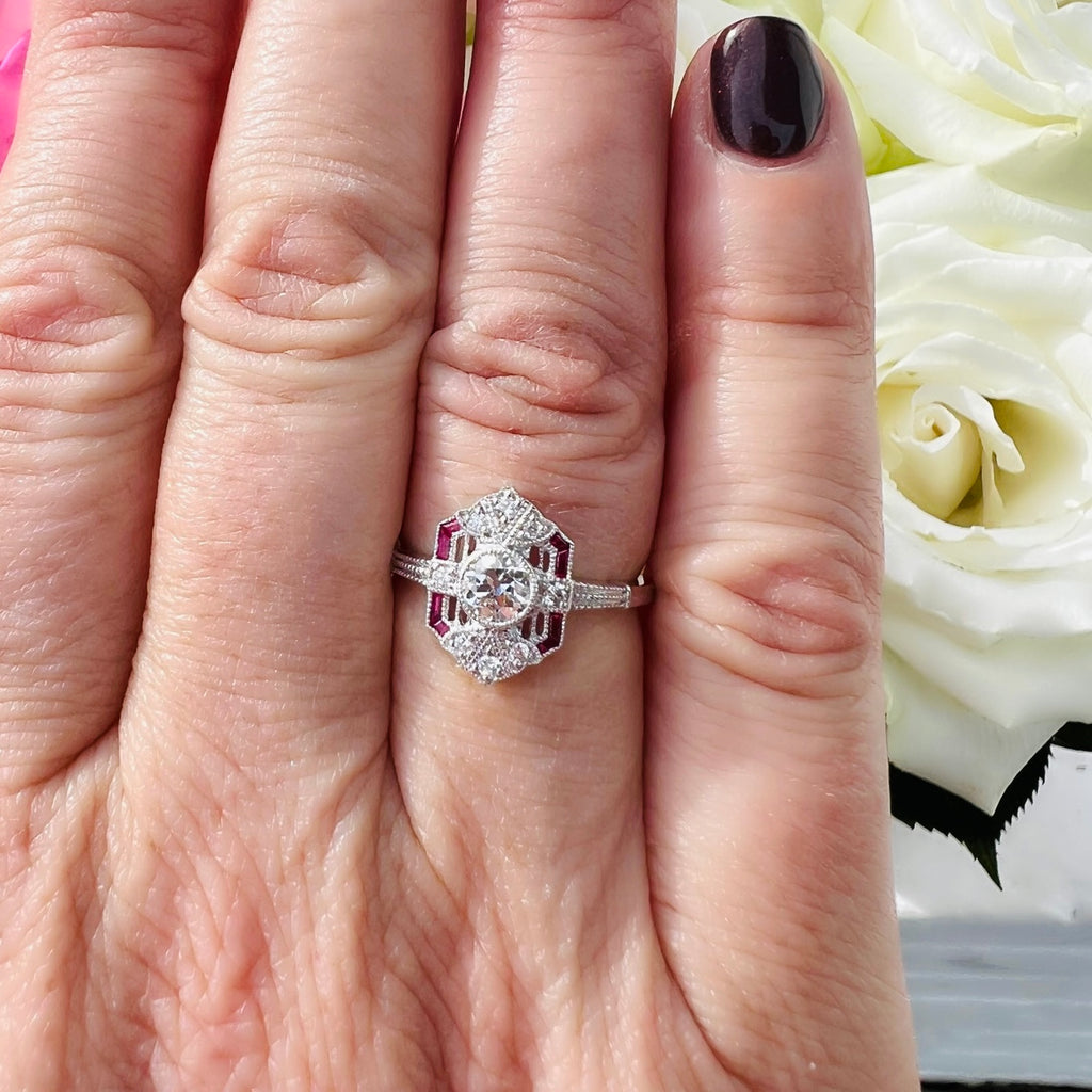 Old European Cut Diamond & Ruby Ring