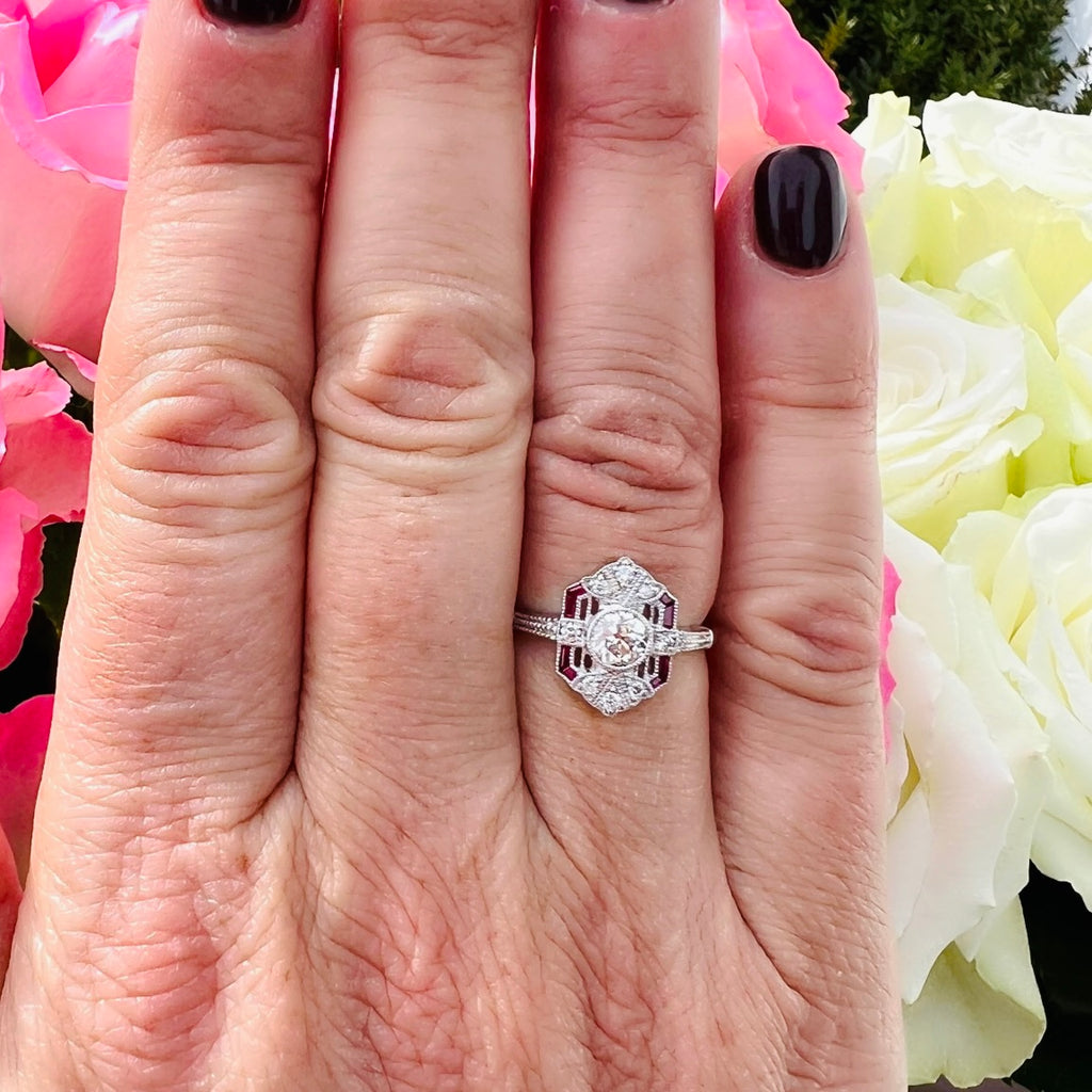 Old European Cut Diamond & Ruby Ring