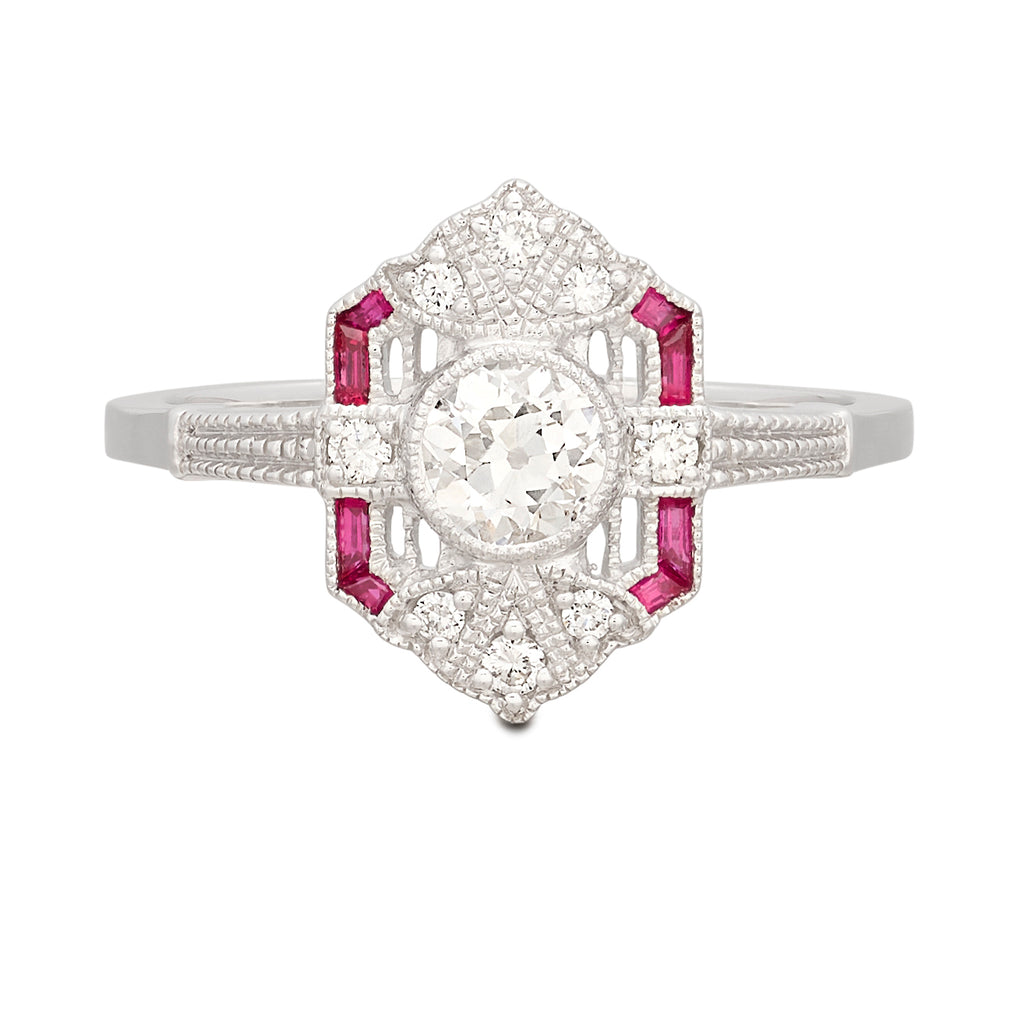 Old European Cut Diamond & Ruby Ring