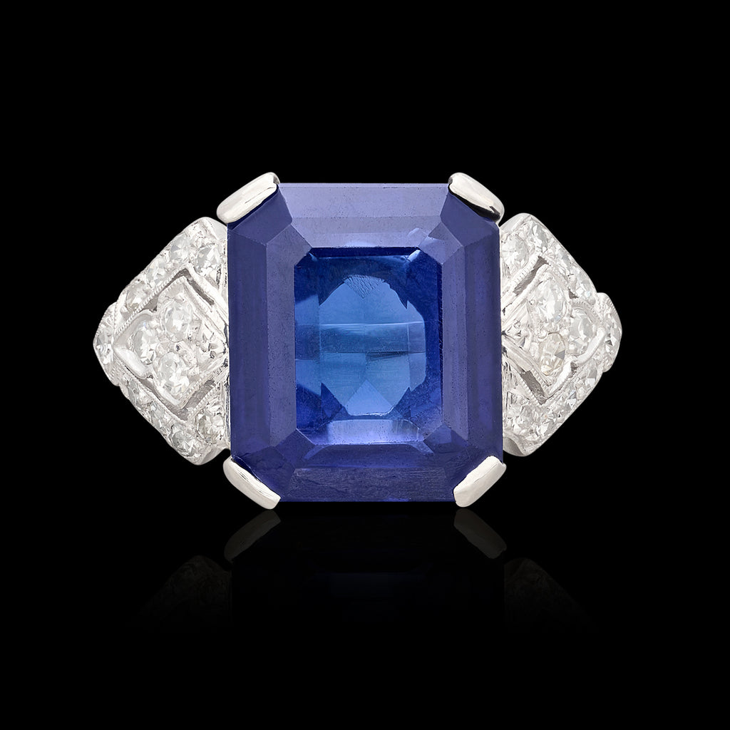 Art Deco 8.66ct Sapphire & Diamond Ring
