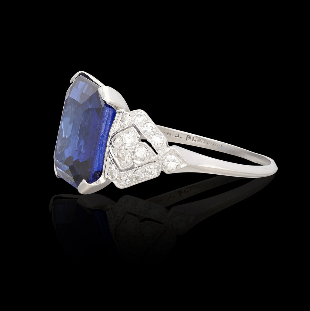 Art Deco 8.66ct Sapphire & Diamond Ring