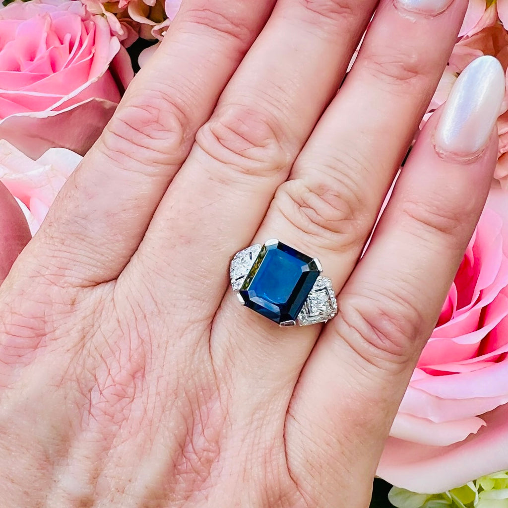 Art Deco 8.66ct Sapphire & Diamond Ring