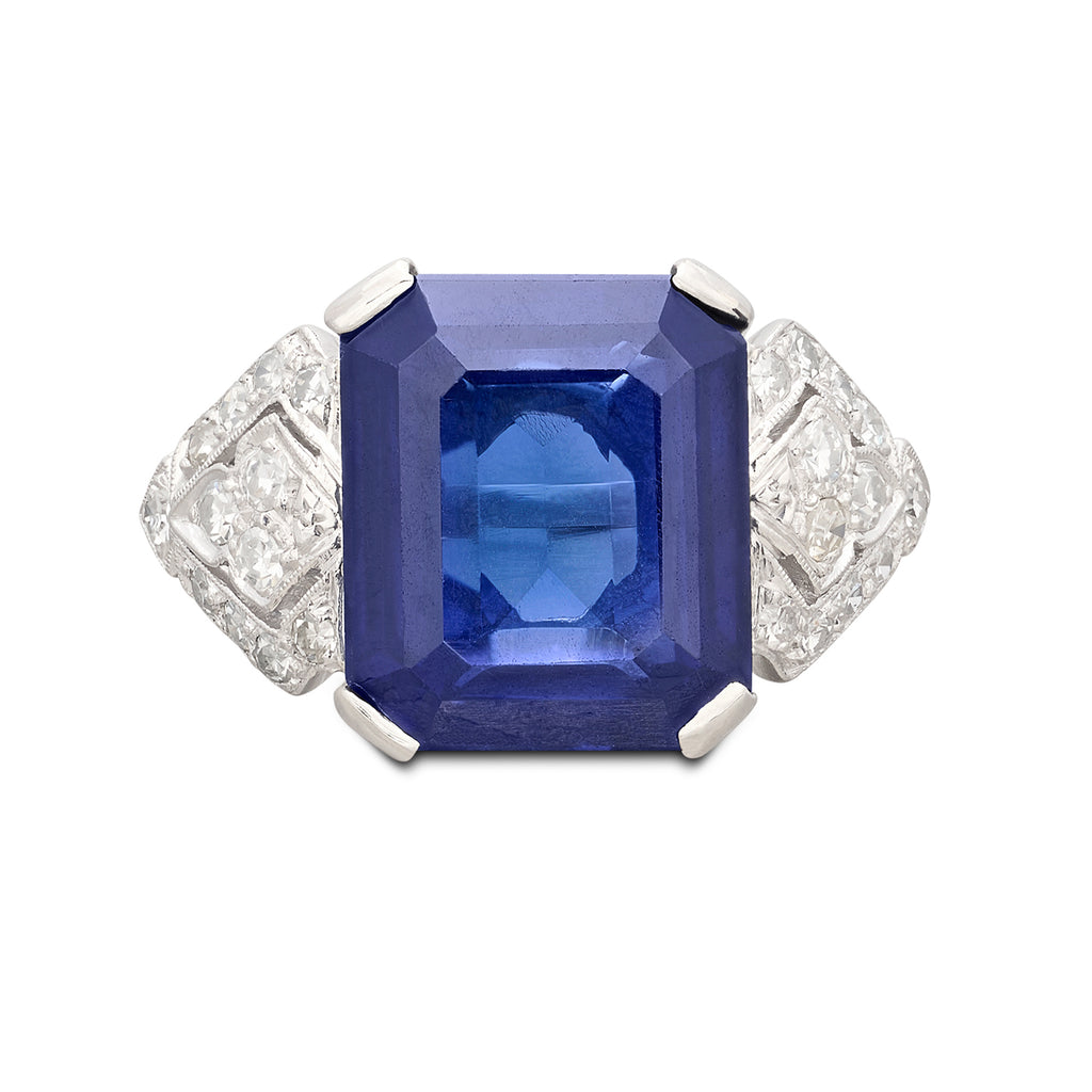 Art Deco 8.66ct Sapphire & Diamond Ring