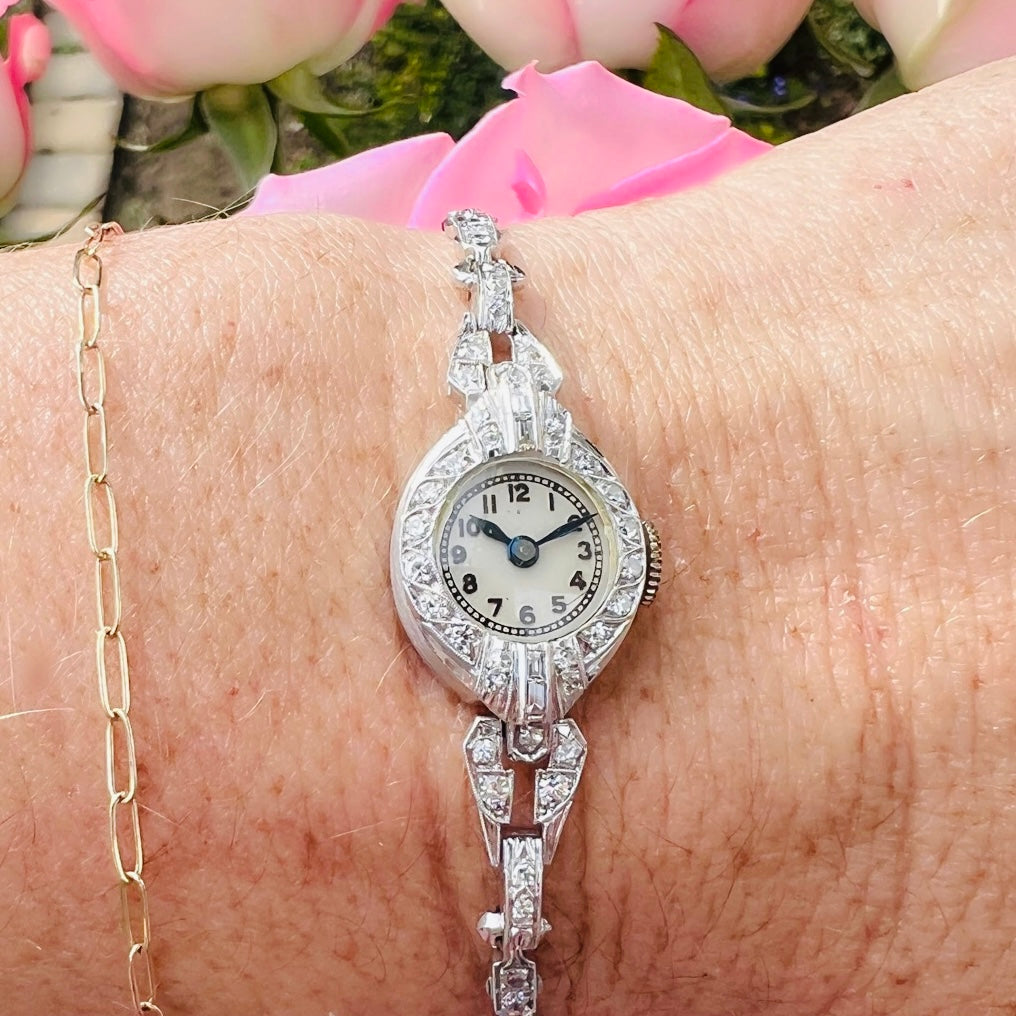 Antique Platinum Diamond Wristwatch
