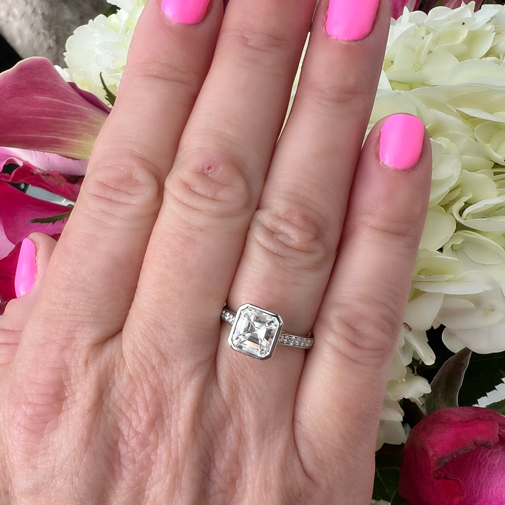 Phenomenal 2.14ct Asscher Cut Platinum Diamond Ring