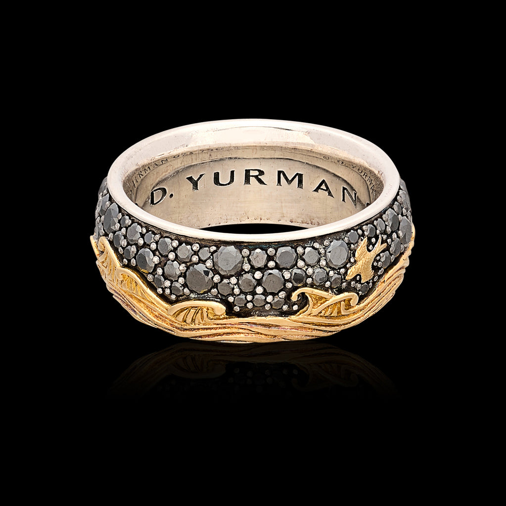 レア　David Yurman 925 ダイヤモンド　天然プラシオライト　リング David Yurman Albion 925 Silver Black /White Diamond Ring For
