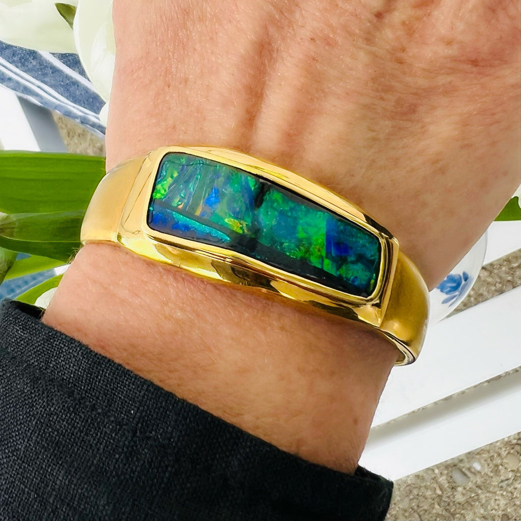 18kt Yellow Gold Australian Opal Bangle Bracelet