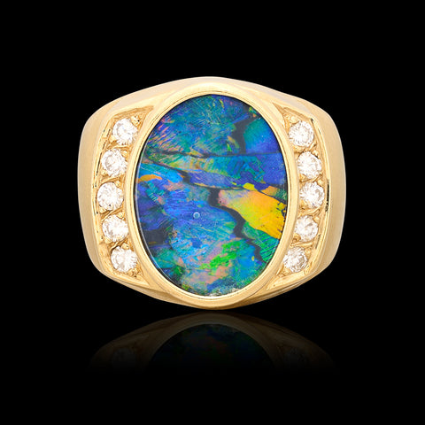18kt Yellow Gold Australian Opal & Diamond Ring