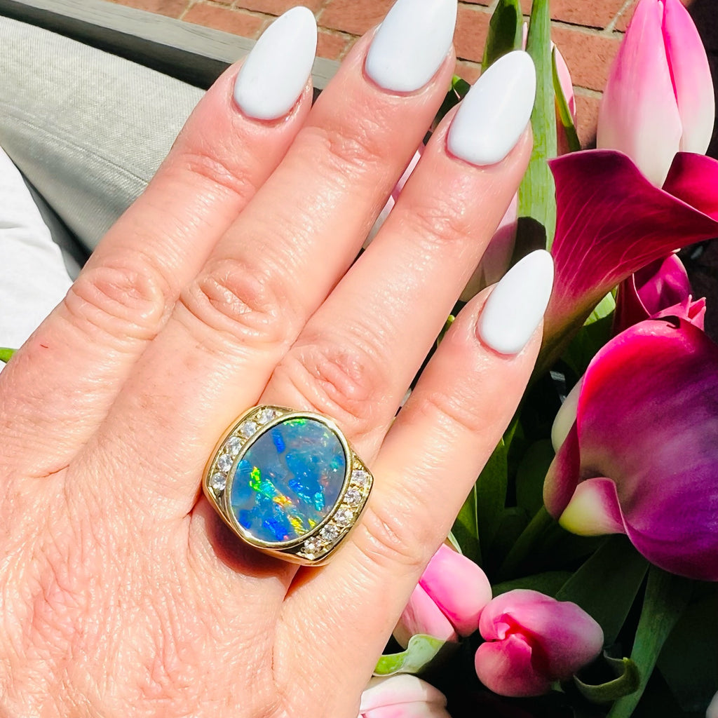 18kt Yellow Gold Australian Opal & Diamond Ring