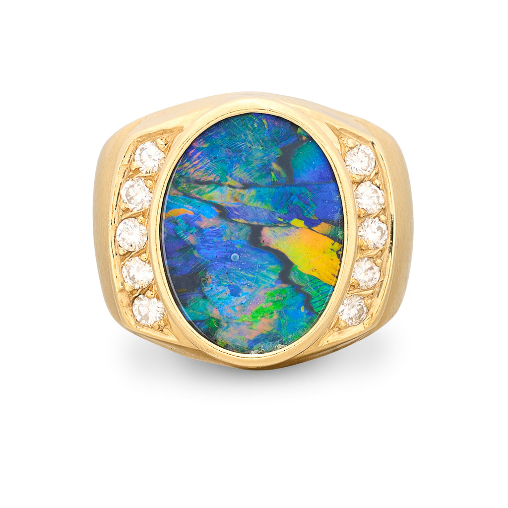 18kt Yellow Gold Australian Opal & Diamond Ring