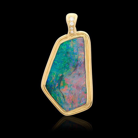 18kt Yellow Gold Australian Opal & Diamond Pendant