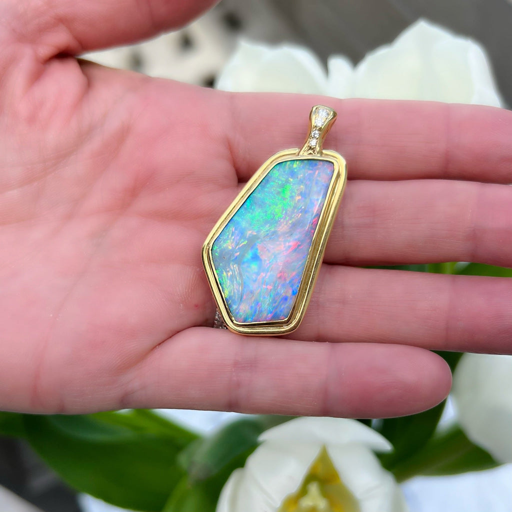 18kt Yellow Gold Australian Opal & Diamond Pendant
