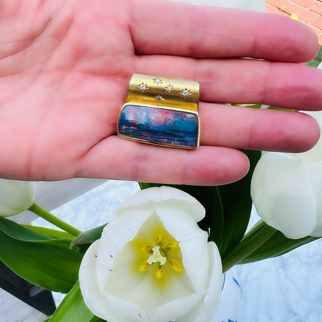 18kt Yellow Gold Australian Opal & Diamond Pendant