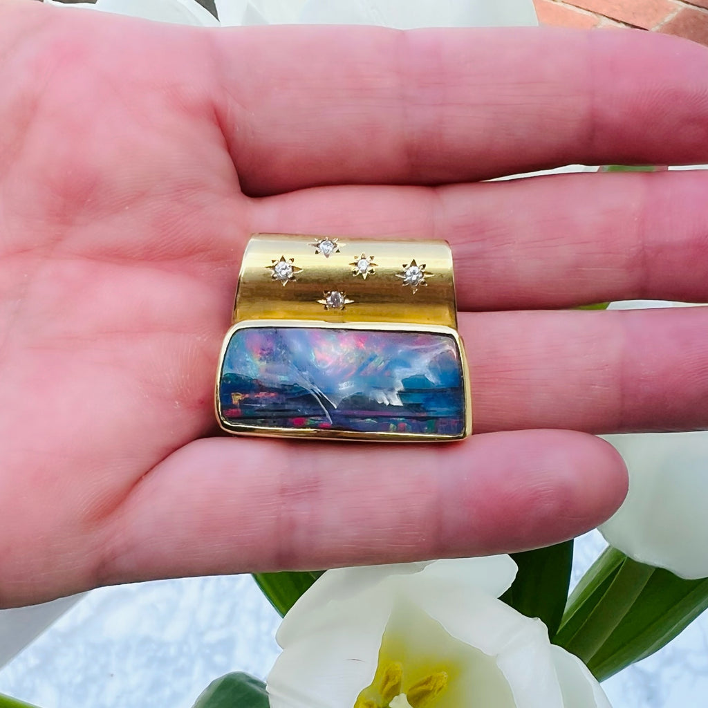 18kt Yellow Gold Australian Opal & Diamond Pendant