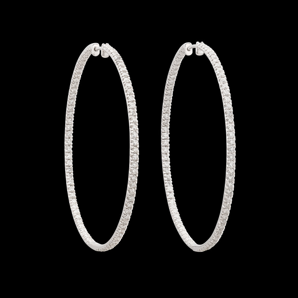 18kt White Gold Large Diamond Hoop Earrings