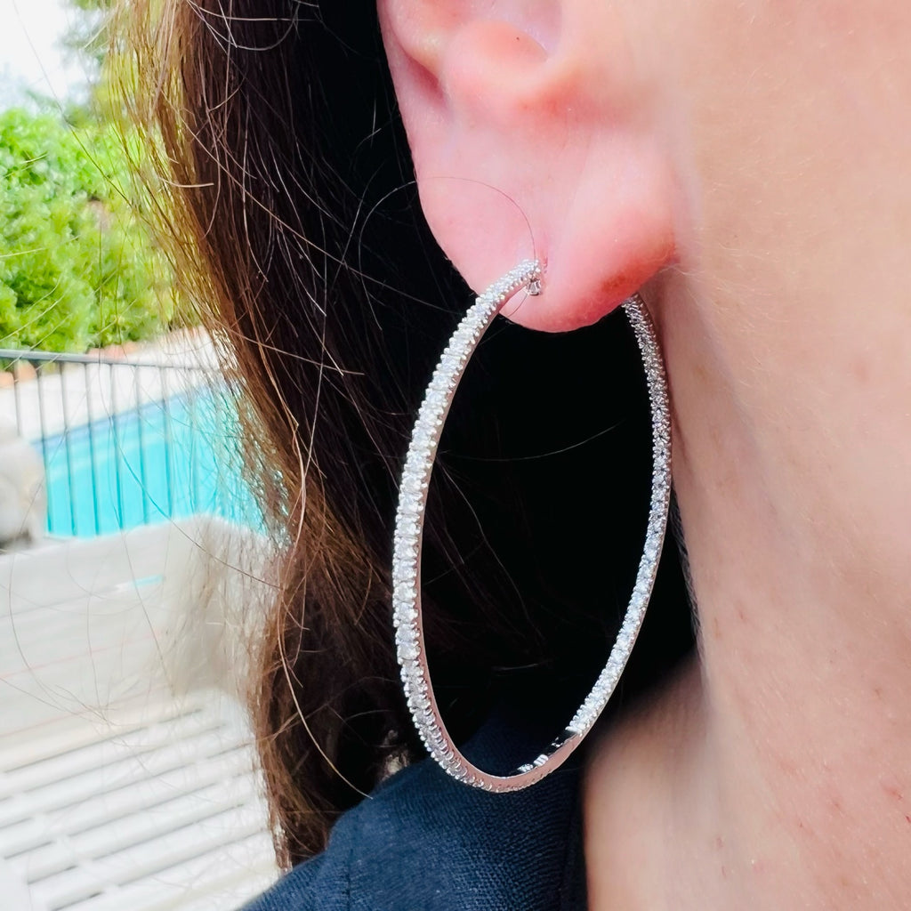 18kt White Gold Large Diamond Hoop Earrings