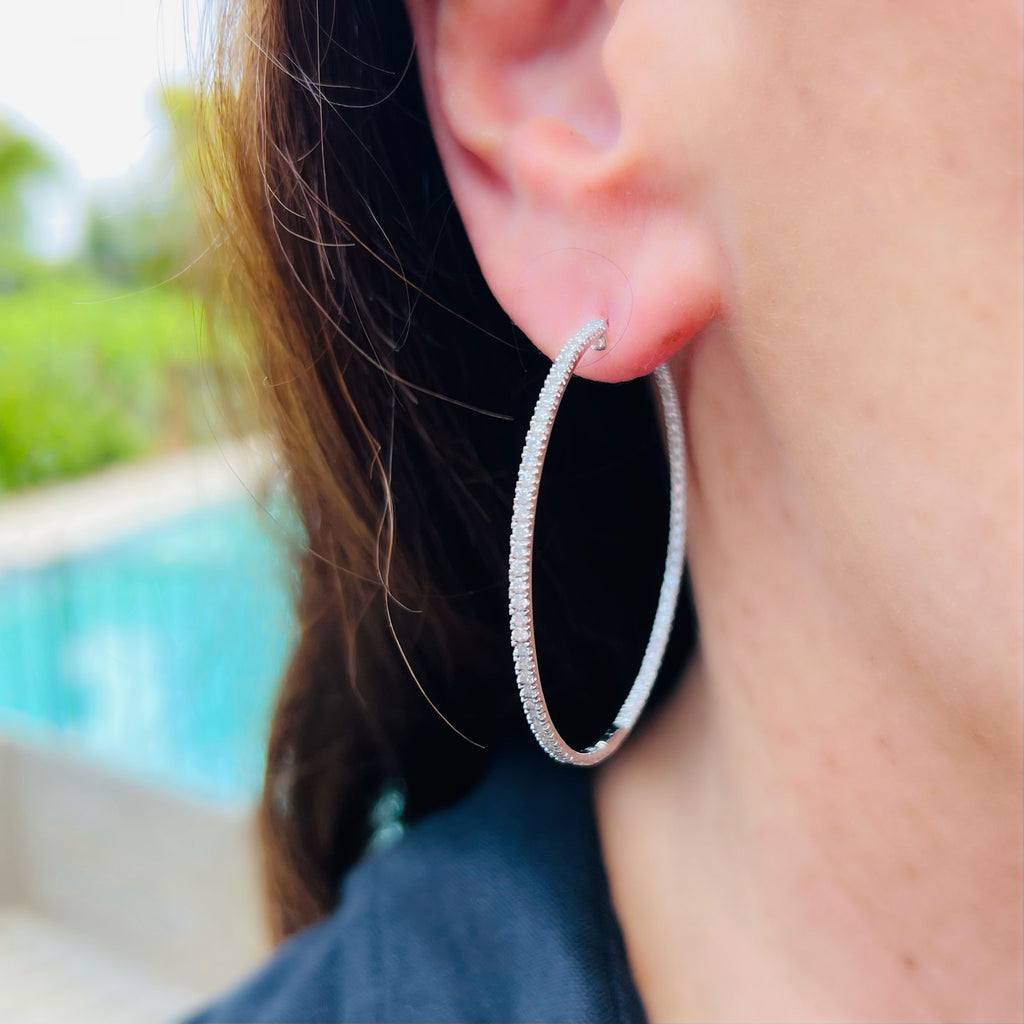 18kt White Gold Large Diamond Hoop Earrings