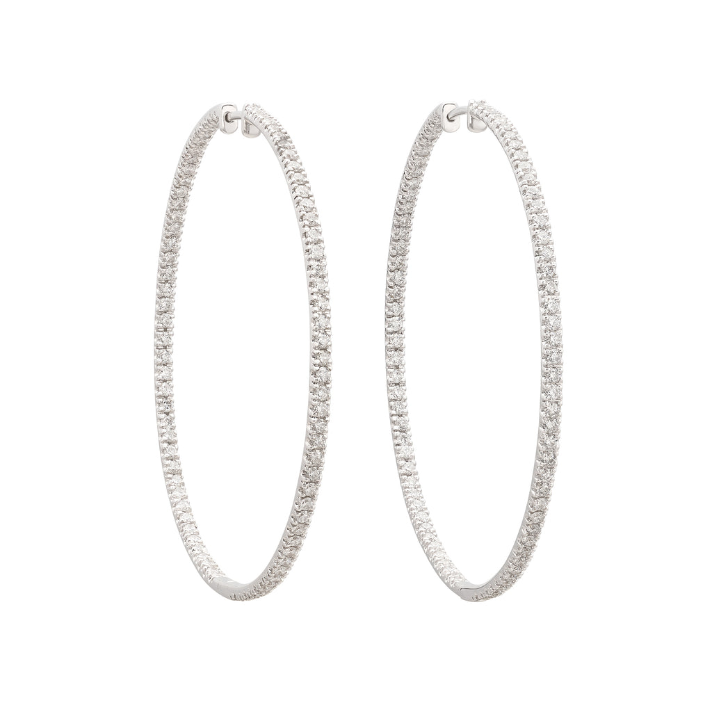 18kt White Gold Large Diamond Hoop Earrings