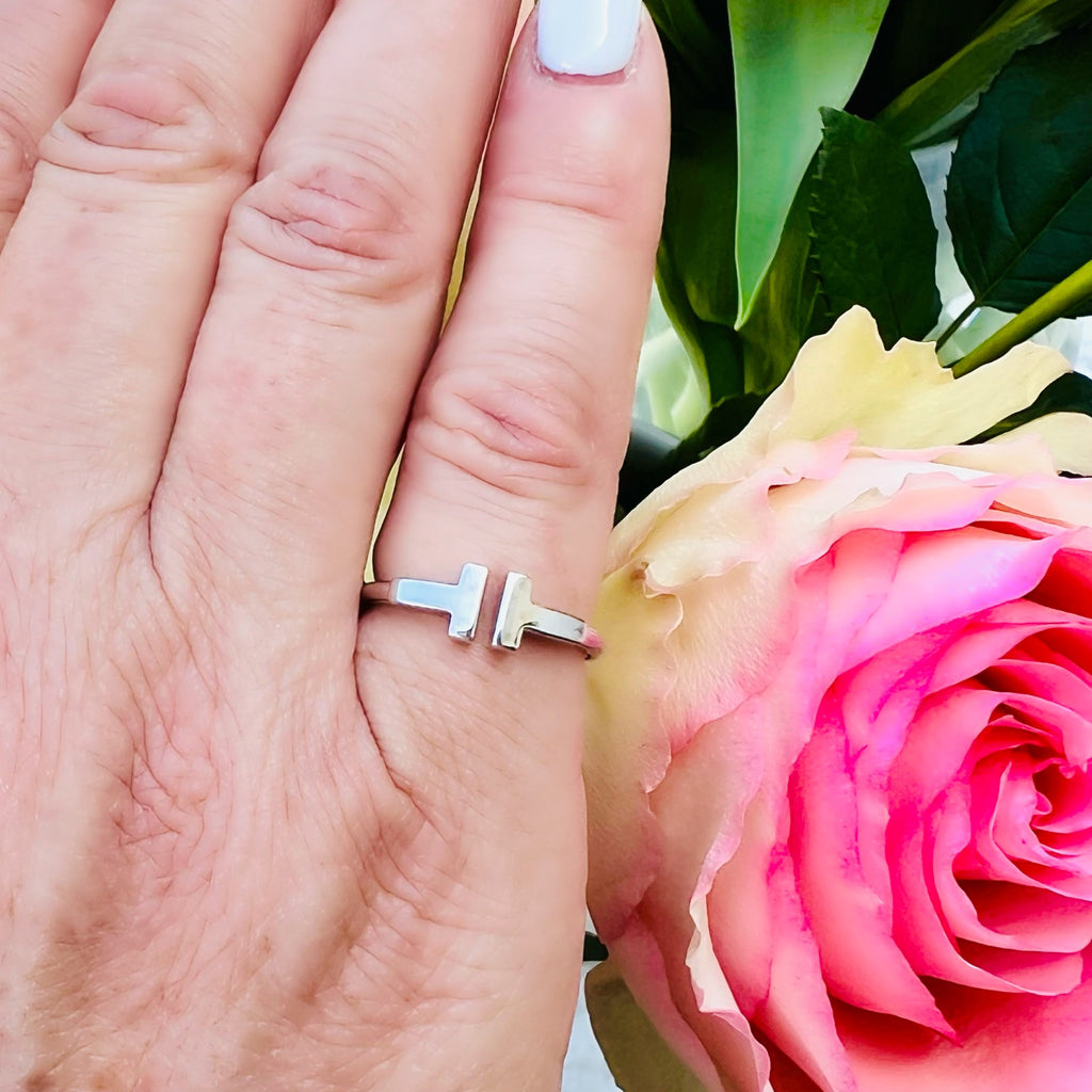 18kt White Gold "T" ring by Tiffany & Co.