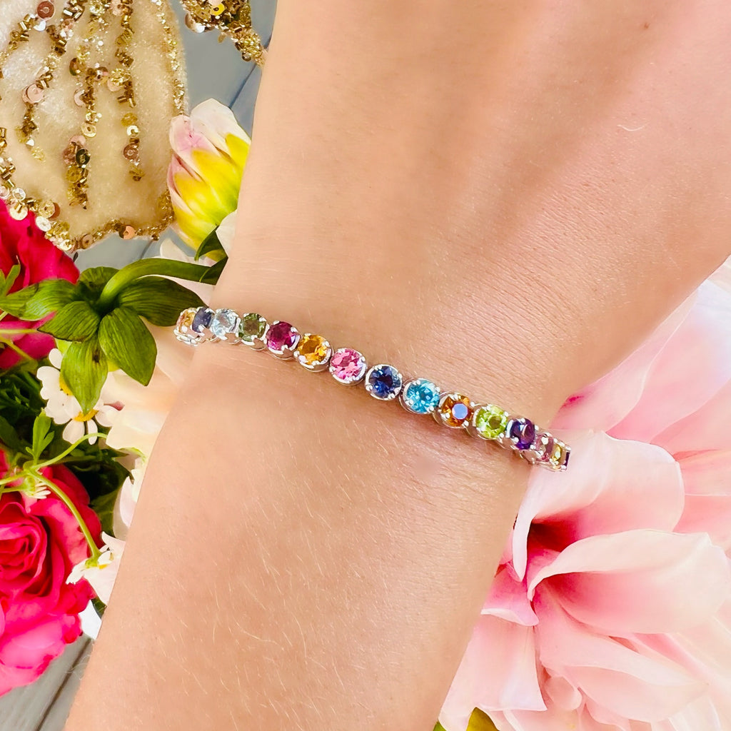 18kt White Gold Multi-Colored Gemstone Bracelet by Salavetti