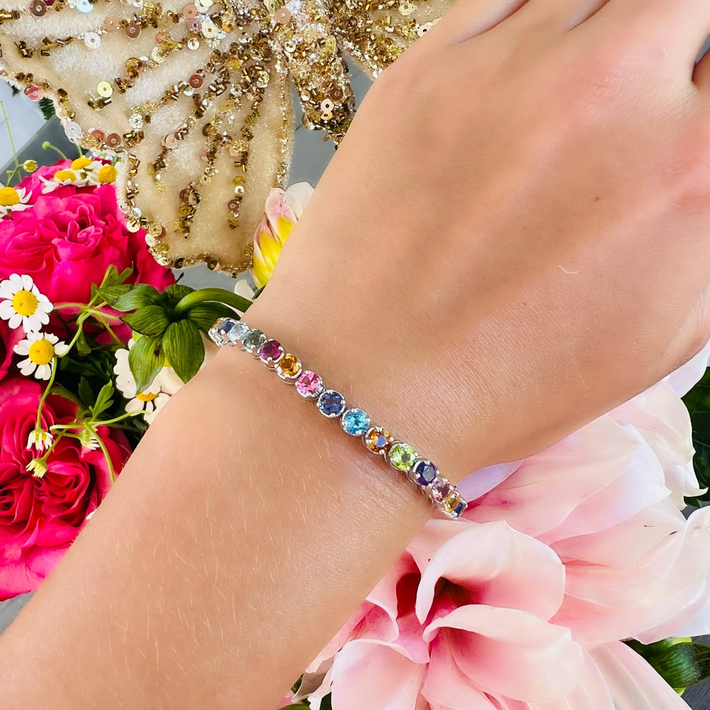 18kt White Gold Multi-Colored Gemstone Bracelet by Salavetti