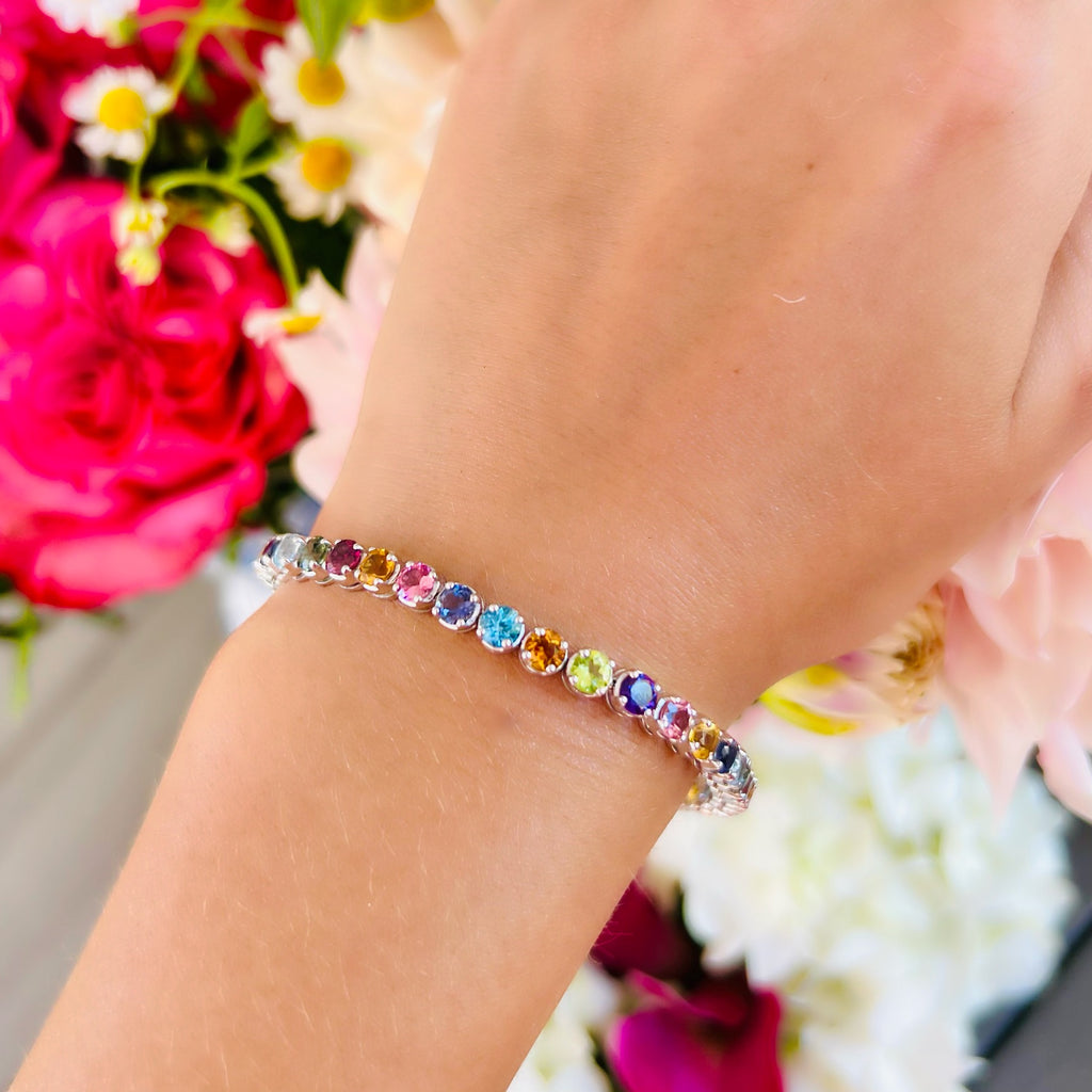 18kt White Gold Multi-Colored Gemstone Bracelet by Salavetti