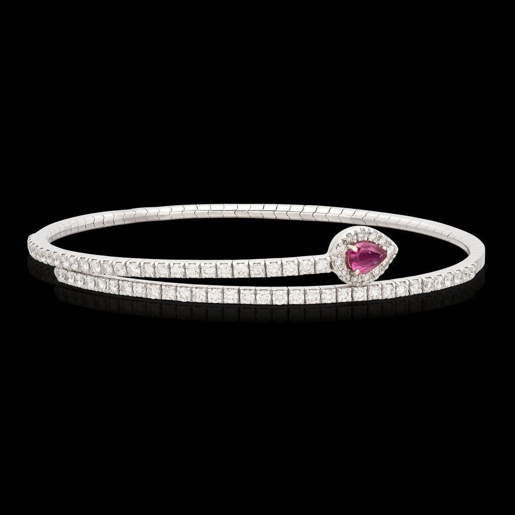 18kt White Gold Ruby & Diamond Flex Wrap Bracelet by Salavetti