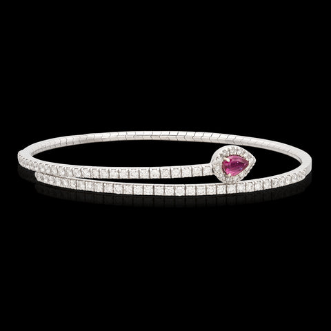 18kt White Gold Ruby & Diamond Flex Wrap Bracelet by Salavetti