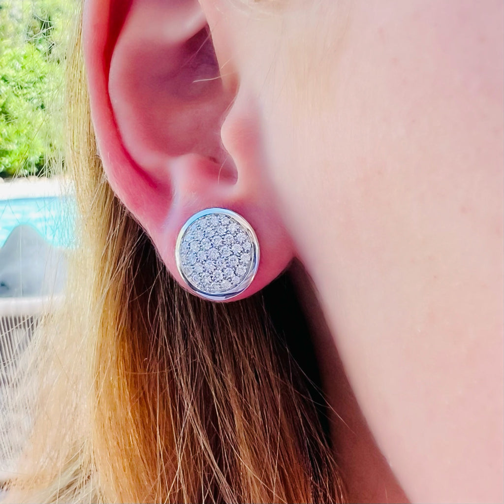 18kt White Gold Diamond Disc Earrings by Pizzo